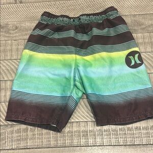 Hurley Green and Brown Striped Shorts with Elastic Waistband